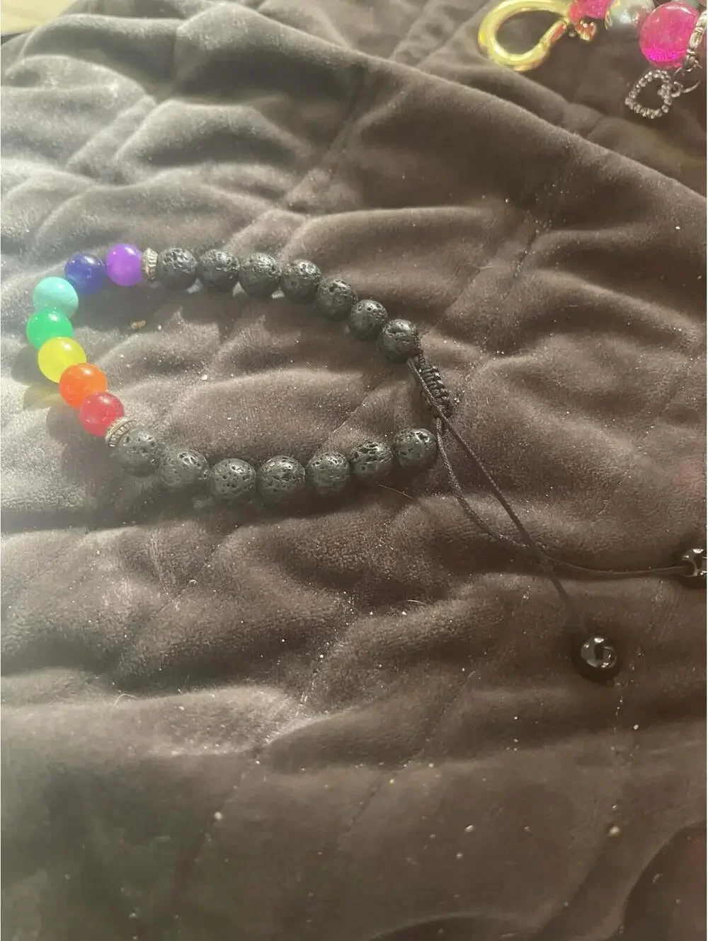 Adjustable Lava Stone and Rainbow chakra Bead Bracelet